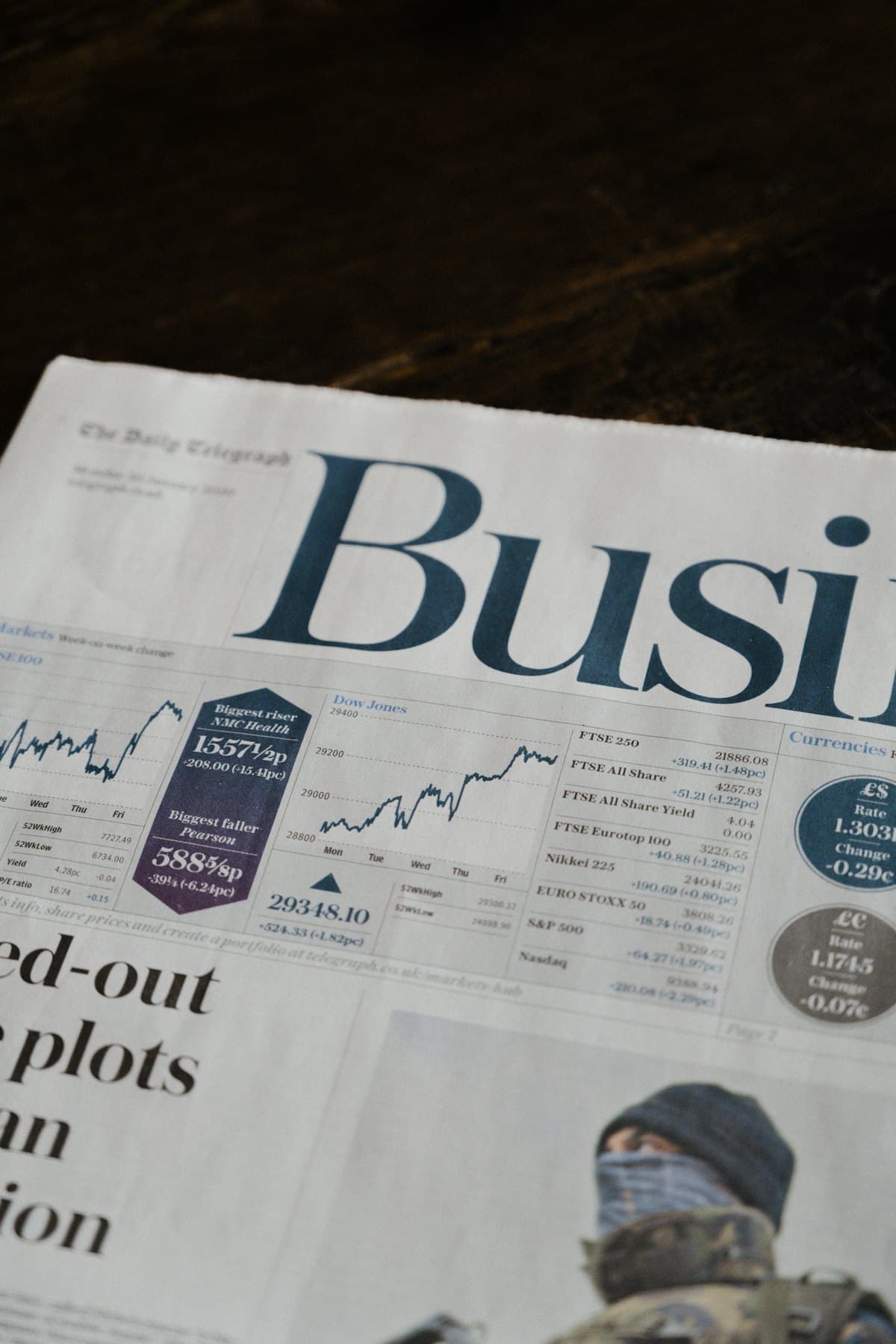 A business newspaper opened to market tables and share prices